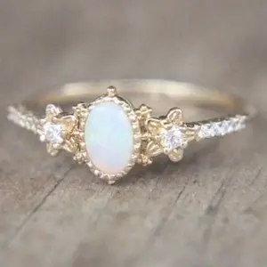 Elegant 14K Gold Plated Ring with Bright Opal Stone Women's Wedding Engagement Jewelry Suitable for Daily Wear Party Accessories