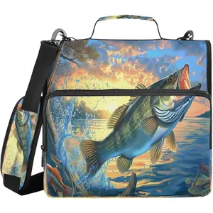 3 Ring Big Fish Zipper Binder Organizer, Large Capacity Multi-Pocket Trapper Keeper File Folder with Zipper and Shoulder Strap for Office Supplies