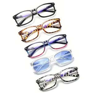 5-Piece Fashionable Anti-Blue Light Reading Glasses Rectangular Frames, Suitable For Men And Women Durable Lenses, Spring Hinge Design Ideal For Everyday Wear