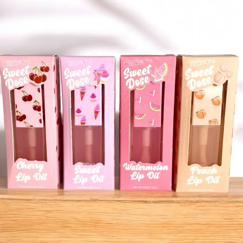 Sweet Dose Lip Oil Radiant Nourishing Lip Gloss with Jojoba Oil & Vitamin E Lipstick Makeup - Cherry, Sweet, Watermelon, Peach Flavors