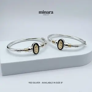 950 Silver Tubular Bracelet Virgin of Guadalupe Gold-Plated Details Black Resin Elegant Design