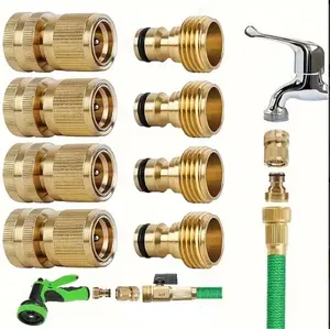 Garden Hose Quick Connect Set (4 Sets) – 3/4″ GHT Solid Brass Male & Female Hose Connector, No-Leak Water Hose Adapter