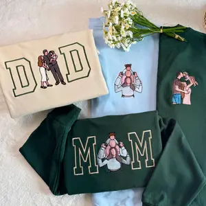 Custom Mom Dad Photo Embroidery sweatshirt, Custom Varsity Embroidered T-shirt, Gift For Mom, Mother's Day Gift, Unisex Crewneck