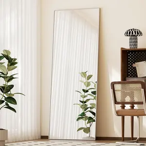 Full Length Mirror with Stand, 56"x21" Mirror with Aluminum Alloy Thin Frame, ShatterVue Tempered Full Body Mirrors, Free Standing or Wall-Mounted Mirrors for Living Room, Silver