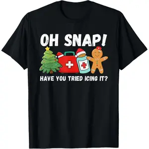 Boys' Casual Round Neck Short-Sleeve Gingerbread Nurse Christmas T-Shirt - "Have You Tried Icing It" Funny New Top
