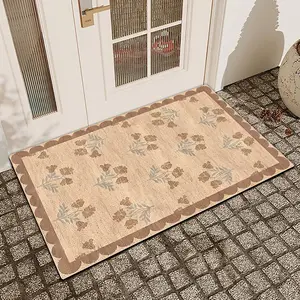 1 Pc Floral Printed Door Mat With Linen Surface, Diatomaceous Earth, Anti Slip And Absorbent, Non slip doormat, Indoor And Outdoor, Kitchen, Dining Room, Bathroom, Bedroom Decoration, Holiday Home Decoration