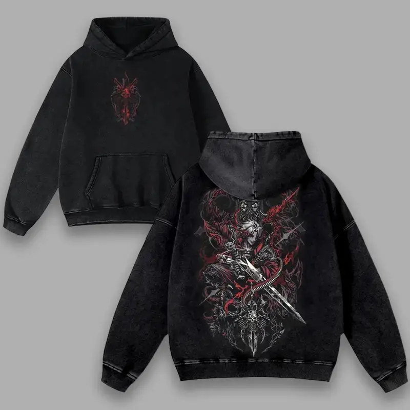 Devil May Cry Dante “Legendary Devil Hunter” Vintage Washed T-Shirt – 2-Sided Print Unisex Cotton Graphic Tee, Anime Action RPG Streetwear Casual Classic Hoodie Menswear