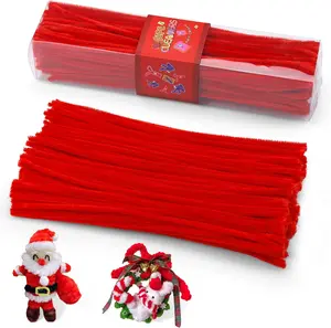 Pipe Cleaners, 200 count Red Pipe Cleaners Craft Set, Solid Color Chenille Stems, DIY Arts and Crafts with Adhesive Eyes and Storage Box, Christmas Halloween Decoration Art Supplies