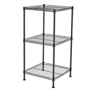 Basics 3-Shelf Adjustable Heavy Duty Steel Wire Rack Storage Shelving Organizer for Kitchen, Garage, 13.8" L x 13.8" W x 27.6" H, Black