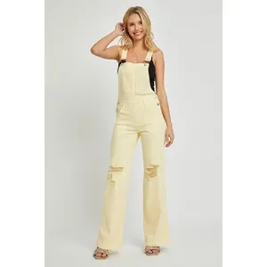 Risen Distressed Denim Overalls