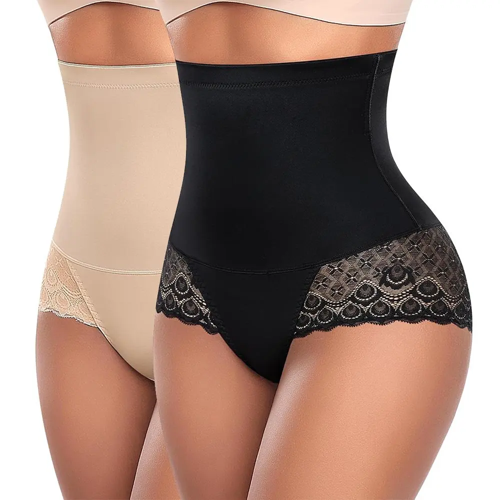 Women's High Waist Tummy Control Panties with Lace Comfortable Briefs Full Coverage Black Elegance Compression Basic Shapewear Underwear for Daily Wear Elegant Everyday Womenswear