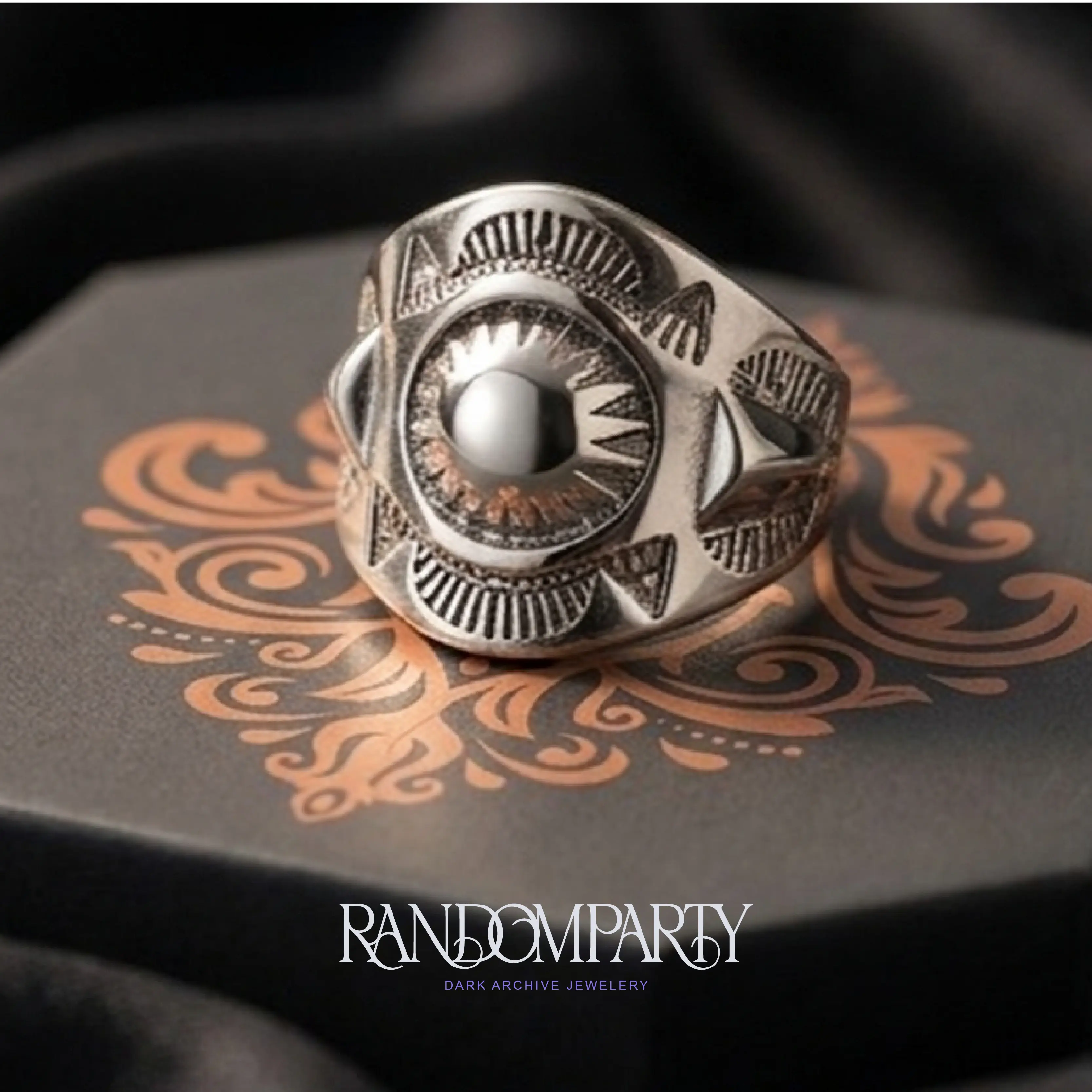 RanDomParty Unisex Heavy Metal Medieval Knight Ring - Bold Geometric Sunburst Shield Design, Cyberpunk Grunge Costume Jewelry for Clubbing, Parties, Medieval, Alternative Artistic, Fantasy Themed, Festival Style Rings, Medieval Rings
