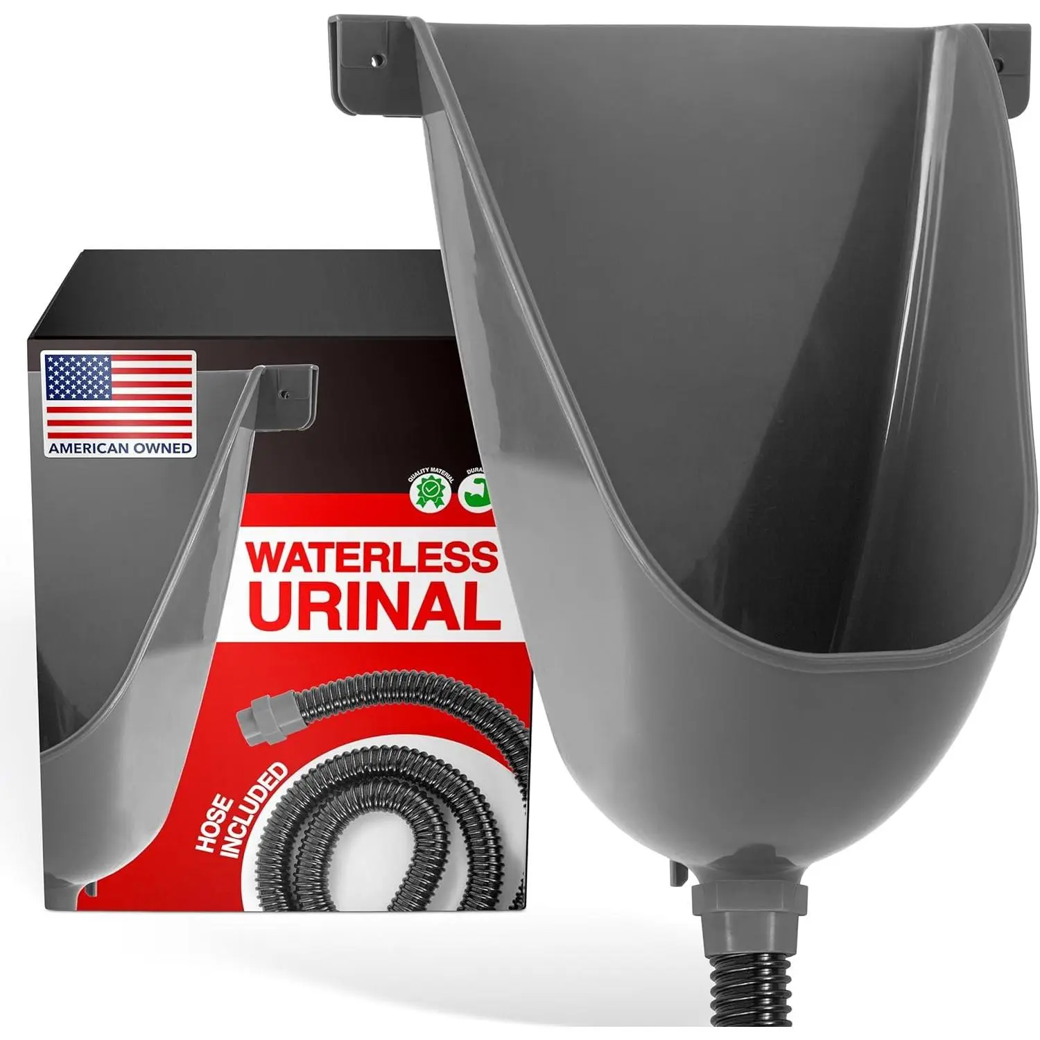 Waterless Urinal for Men (Gray), Plastic Urinals for Men's Garage, Shed, or Backyard, Wall Mount  Diverter and Outdoor Camper Urinals, Portable Urinal for Men, Waterless Toilet HahZen SPORT