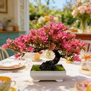 Artificial Plant Pot, Realistic Pine Tree and Rose Fake Bonsai, Faux Roses, Eco-Friendly Material, No Watering Needed, Indoor Decor