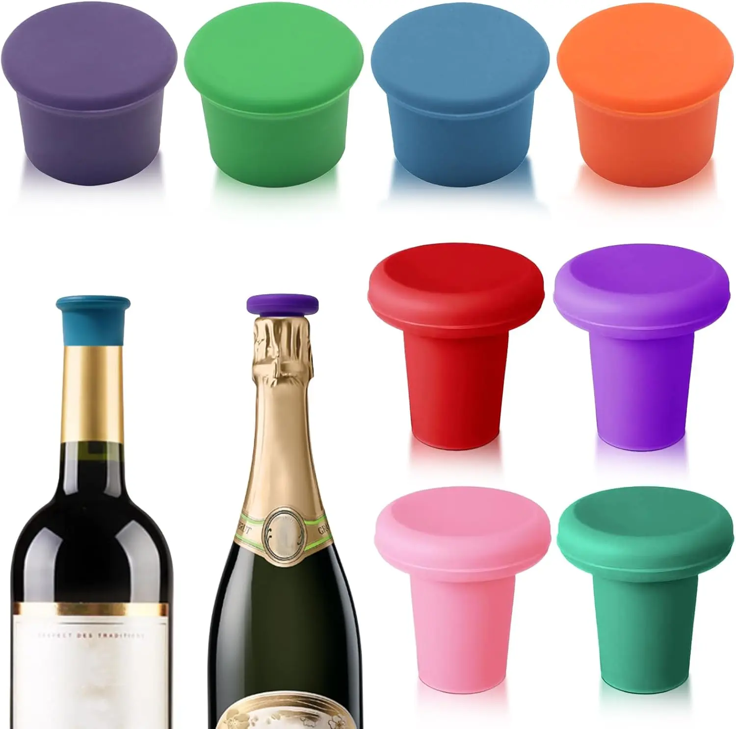 8 count MultiColor   Stoppers,  Sparkling & Champagne Corks, Sealed Beverages  Bottle Caps, Keeps  Fresh