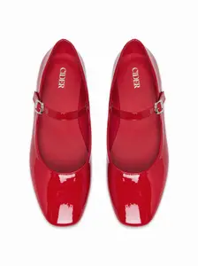 FAUX PATENT LEATHER MARY JANE FLATS