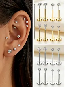7PCS Stainless Steel Threadless Nose Piercing Rings for Nostrinal, Tragus, Helix and Labret Piercing, With Wearing Guide Taper include, Nose Piercing Kit