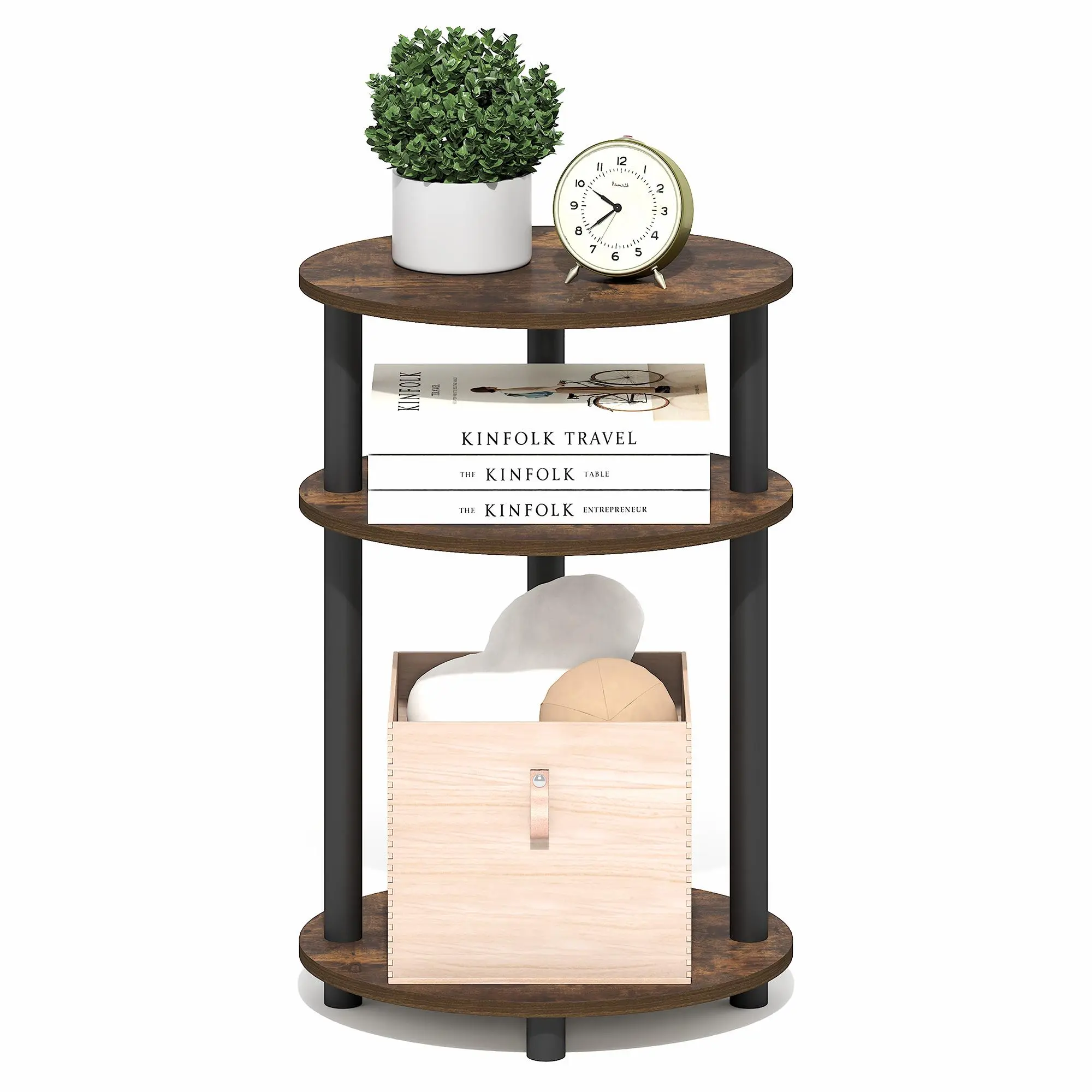 3-Tier TURN-N-TUBE Storage Side Table - Amber Pine/Black Indoor Furniture, Casual Coffee Durable Oval-Shaped End Tables for Bedrooms, Small Spaces, Casual End Tables