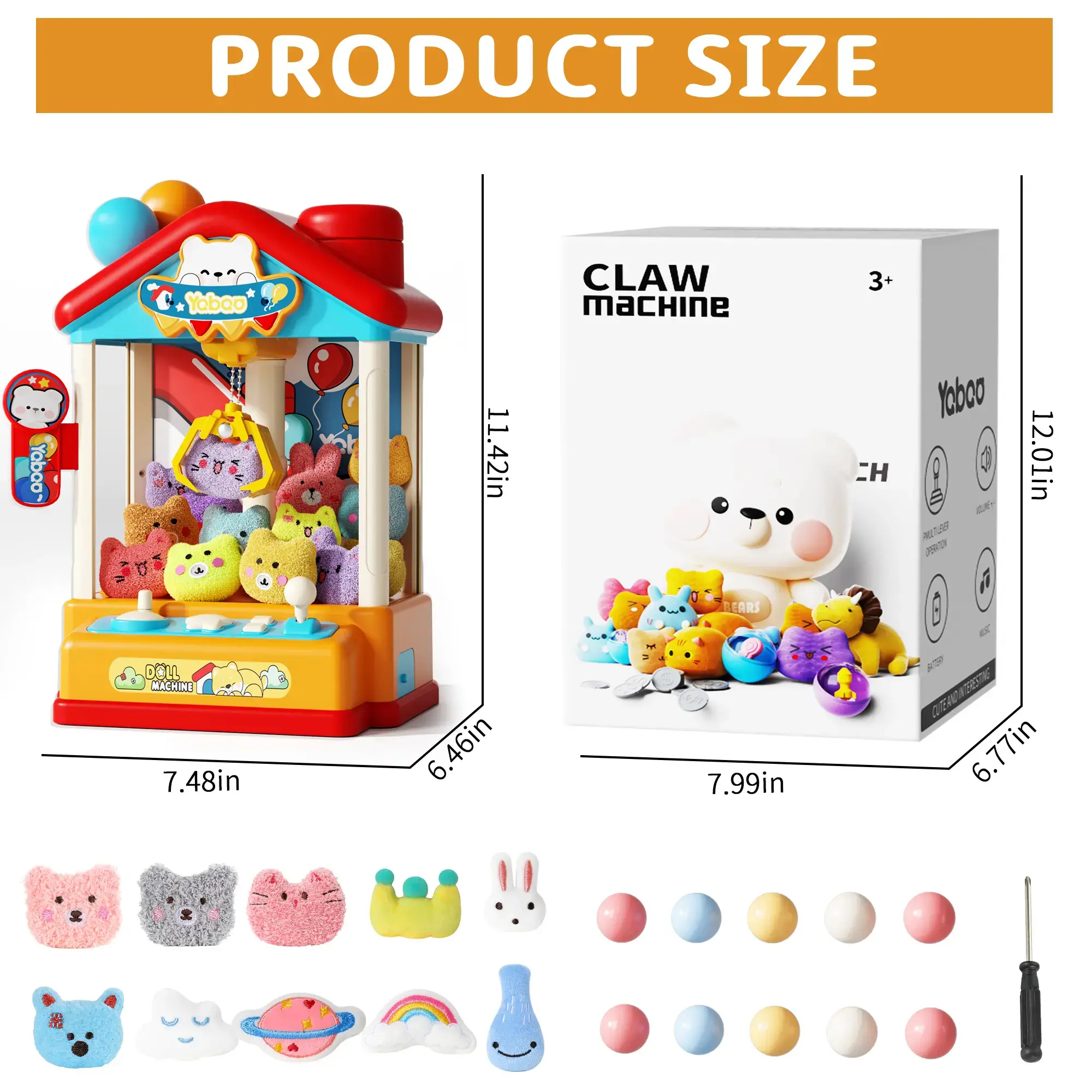 Boninii_us Kids' Claw Machine Toy - Electronic Arcade Game with Music, Plush Prize Vending, Balloon Shape, Fine Motor Skills & Concentration Boost, AA-Powered, 6-8 Years Birthday/Christmas Gift (Stress Relief Classic Novelty Toy)