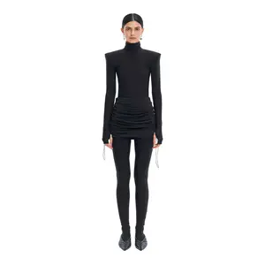 Black Mini High-Waist Ruched Minimalist Skirt Teeny