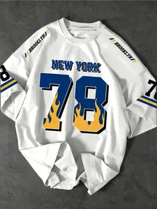 Summer New York Brooklyn NO.78 Print Casual T-Shirt Short Sleeve Sports Women's Casual Daily Wear Summer Men's Racing T-shirt