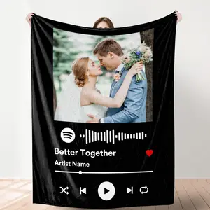 Custom Blankets with Photos, Personalized Picture Throw Blanket, Music Song Style Wedding Anniversary Birthday Customized Gifts for Couples Boyfriend Girlfriend Sister