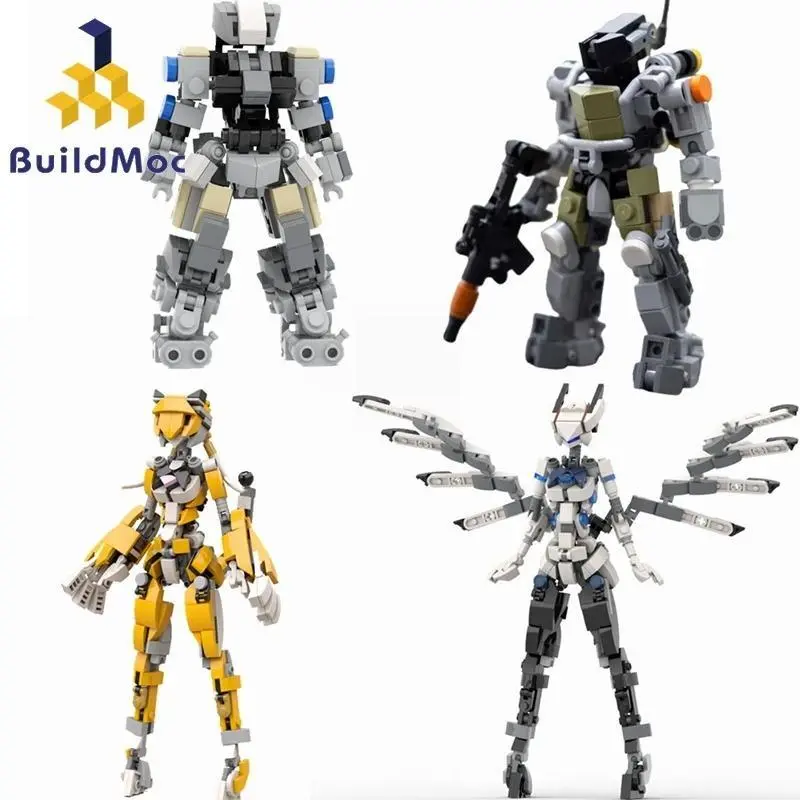 Buildmoc Creative Female Robot Mobile Suit Mecha Armor DIY Building Bricks & Parts Kit - CE Certified, PVC-Free, No Prints/Stickers, Small Parts, Unisex, PDF Manual Included, for 6-8 Years Old Children - Home Decor Statue Figurine Gift