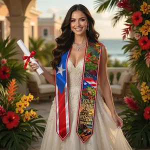 Puerto Rican Graduation Stole Class of 2026, Custom Puerto Rico Flag Sash Personalized Name, Tropical Boricua Grad Gift