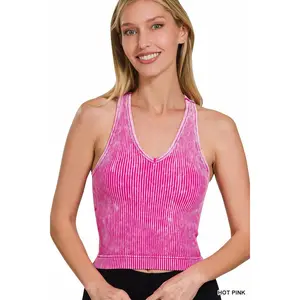 Cropped Tank Top with Padded Bra by Zenana