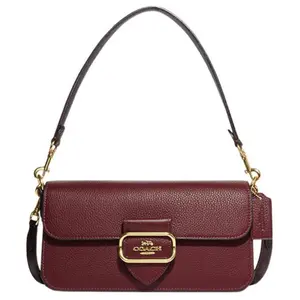 COACH Morgan 27 Leather Handbag with Snap Closure and Detachable Strap for Women in Cherry Red
