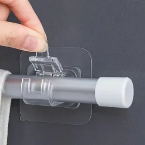 10Pcs Nail-Free Adjustable Hangable Curtain Rod Holder Clamp Hooks Rod Bracket Holders Adhesive Wall Curtain Fixed Clip Hanging Rack Hook Self Adhesive Hooks