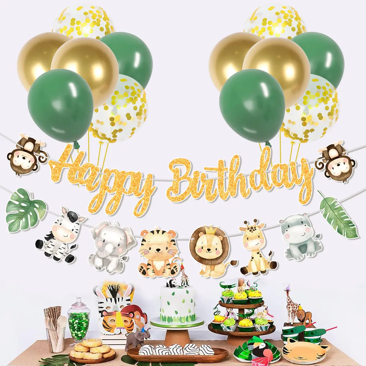 14pcs Jungle Animal Balloon Banner Set, Children's Jungle Balloon Party Decorations  Birthday Decorations  Baby Christening Party, Perfect for Family Children's Party Decorations