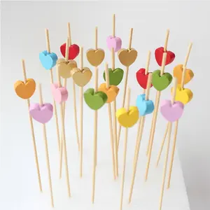 100pcs Heart Bamboo Sticks, 12cm Disposable Bamboo Skewers, Perfect for Wedding Cakes, BBQ Snacks, Valentine's Party, Appetizers, Desserts, Party Supplies