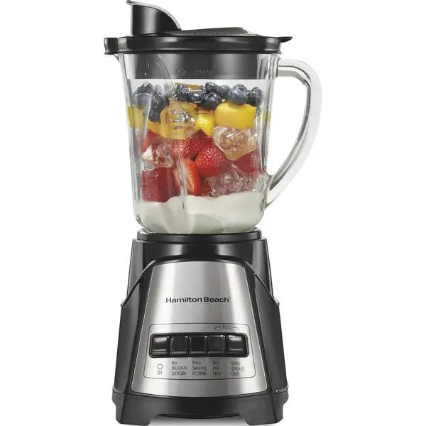 Hamilton Beach Power Elite Blender For Smoothies With Wave Action System | 40 oz. Glass Jar | 12 Functions Including Puree, Crush Ice | 700 Watts | Black | 58148AG