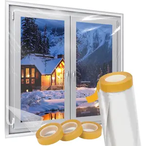 Augblinds Window Insulation Kit, Plastic Window Covering 62 Inch Wide × 393 Inch Length with Double-Sided Tape, Insulator Seal Kit for 10-3'x5' Windows Winterizing for Winter, 1 Roll Clear