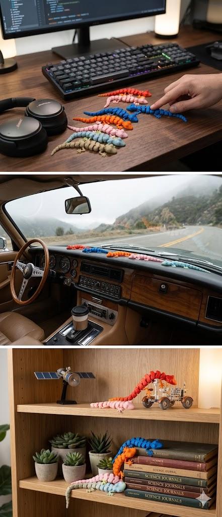 3D-printed movable gecko stress-relief figurine, flexible-feeling lizard mystery box, stress-relieving desktop pet, 9.5 cm in size, colorful, highly collectible.