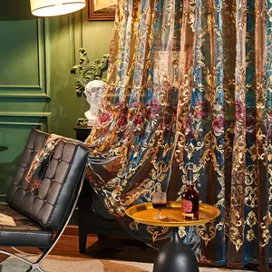 Vintage Style Floral Pattern Embroidered Curtain, 1 Count Retro Decorative Drapes, Heavy Curtain, Curtain Blinds, Window Decorations Supplies for Home Living Room Bedroom, Interior Decoration Accessories