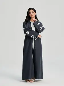 Women's Solid Color Bow Decor Wave Trim Open Front Cardigan, Casual Long Sleeve Womenswear Outerwear for Daily Wear, Ladies Clothes for All Seasons