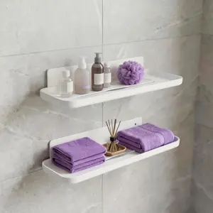 2-Pack Waterproof No-Drill Wall Shelves, Self-Adhesive Floating Organizer, Heavy-Duty Rack for Bathroom, Kitchen, Bedroom, Home Storage & Decoration