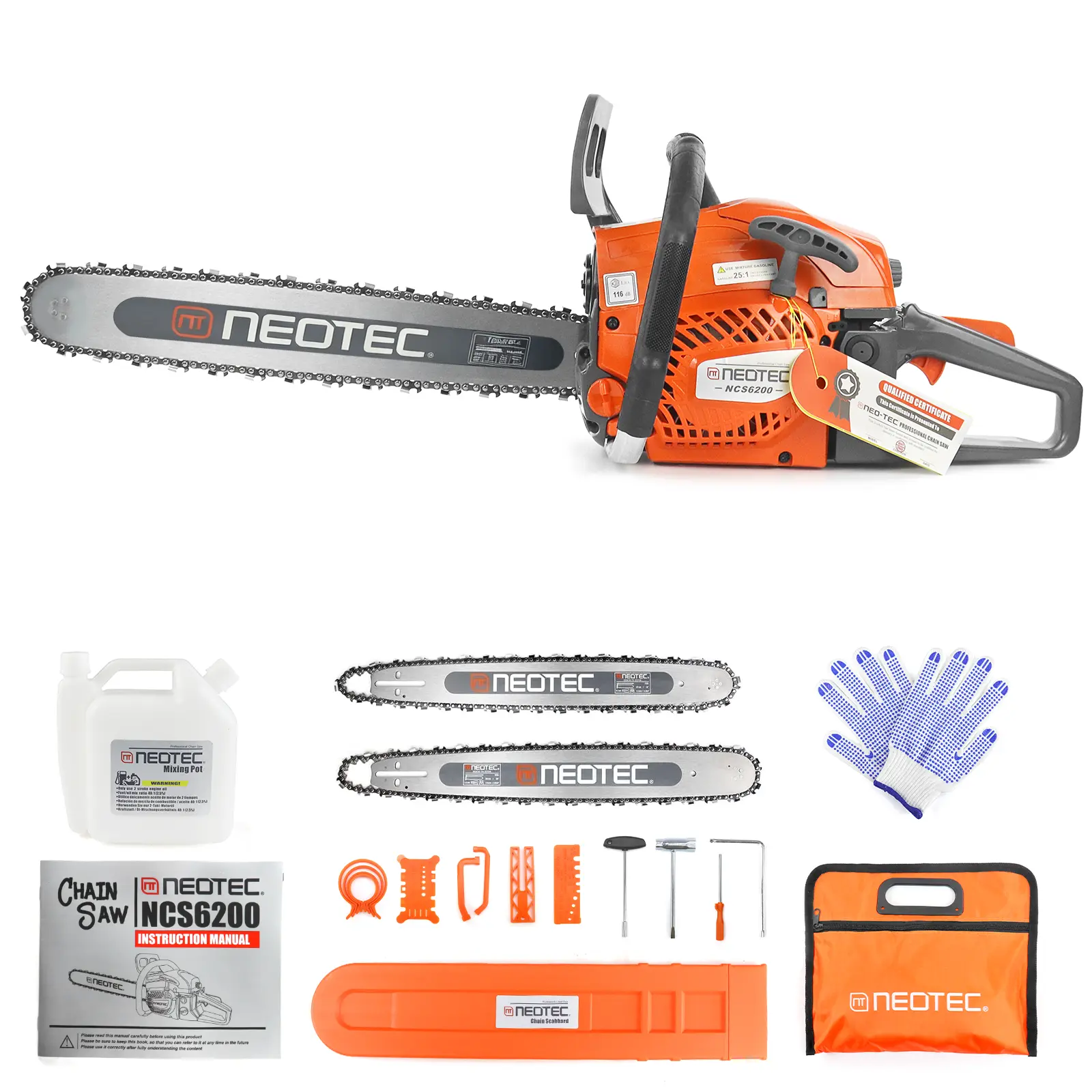 [toolupgrade] NEOTEC 62cc Gas-Powered Chainsaw with 20‘’ & 22'' Bar & Chain, Lightweight Portable Design for Easy Cutting Wood in Outdoor Garden