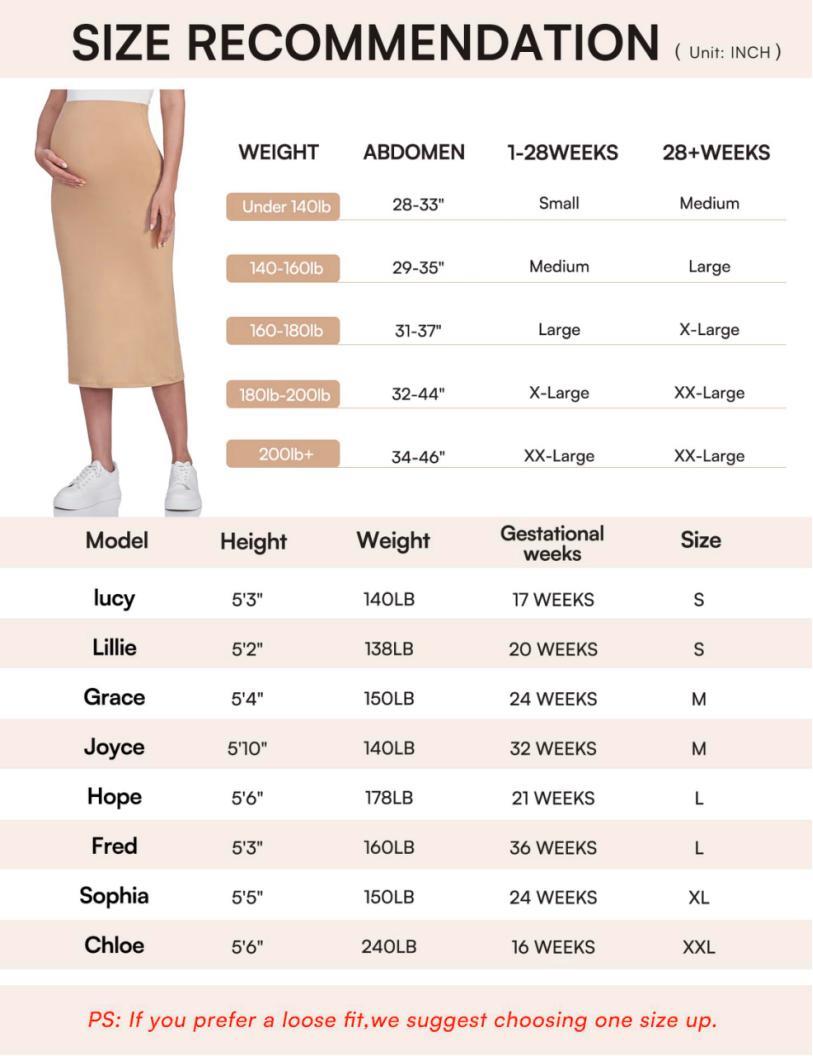 POSHDIVAH Women's Maternity Skirt Over The Belly Midi High Waisted Solid Stretchy Pregnancy Pencil Skirt pregnancy supply summer clothes