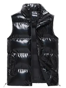 Men's Fall Winter New Shiny Vest Gilet Cotton Backless Casual Loose Warm Fashion Jacket, Stylish Outerwear for Men