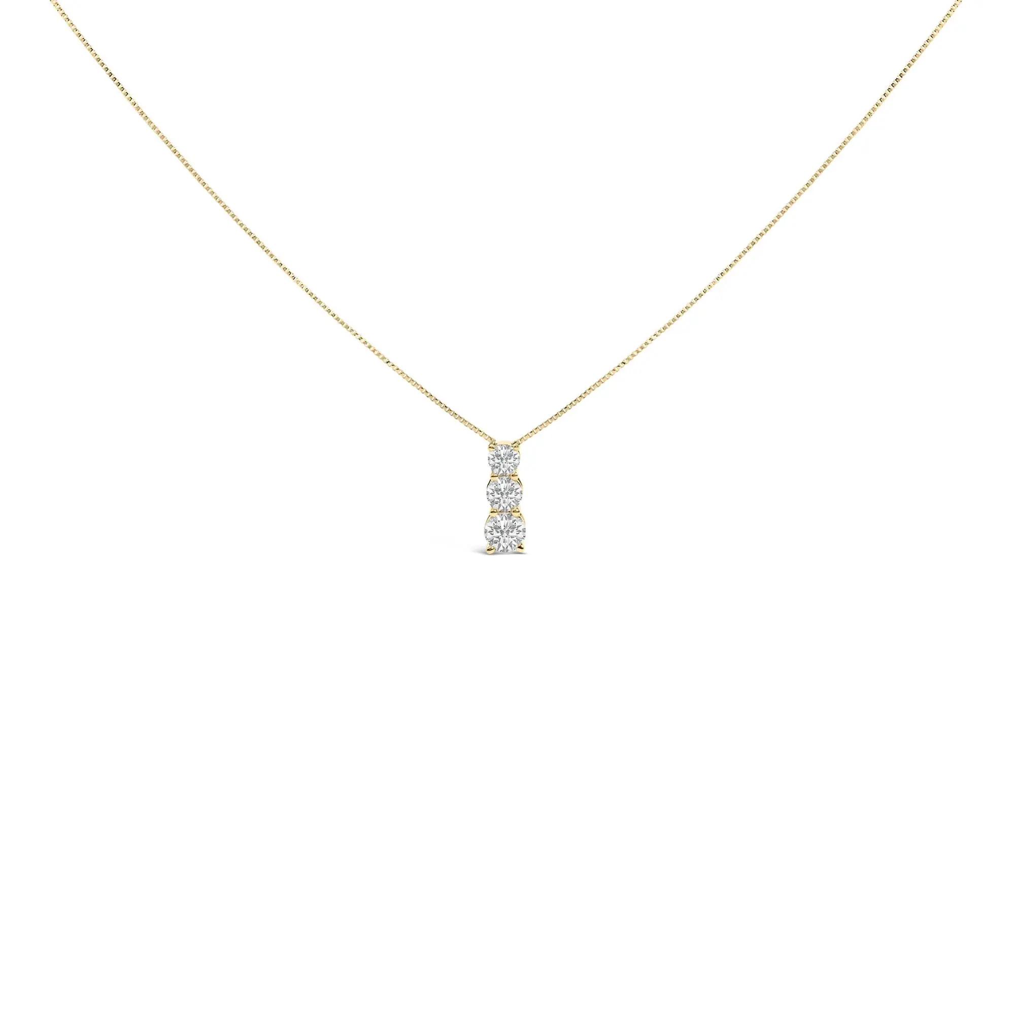 14K Gold 1/2 Cttw Lab Grown Diamond Three Stone Pendant Necklace