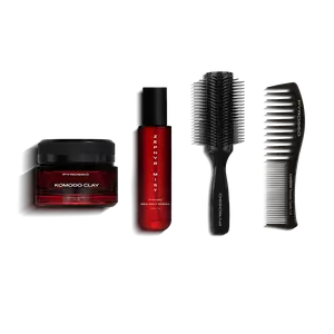 Pyrosso Complete Style Kit - Komodo Matte Clay, Zephyr Mist Sea Salt Spray, Texture Comb & Rounded Styling Brush for Everyday Haircare