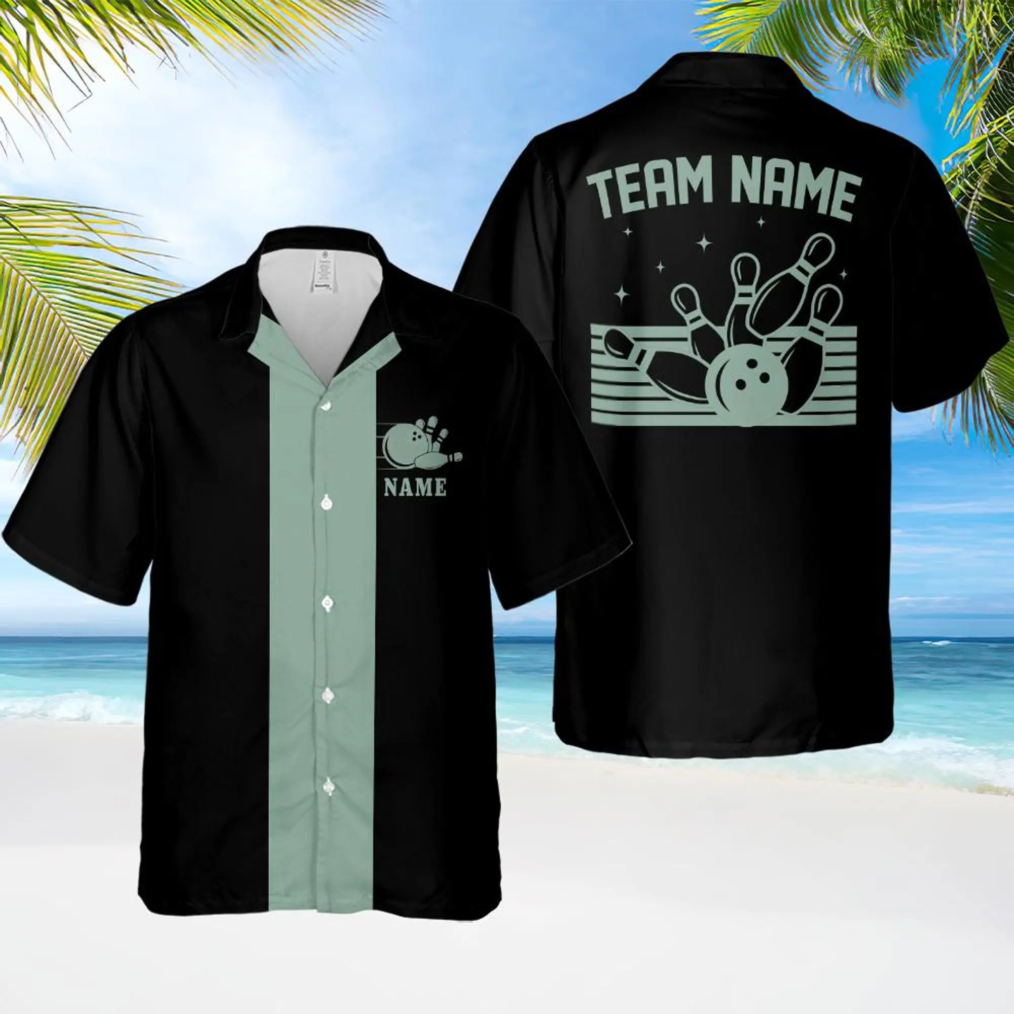 Personalized Retro Bowling Hawaiian Shirt, Custom Name Button Down Shirt, Matching Bowling Team Shirt,  Bowler Shirts, Bowling Lover Gift