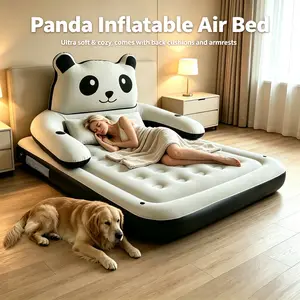 Portable Panda Inflatable Mattress with Pillows, Detachable Backrest & Upgraded Cup Holders – Multi-use Inflatable Sofa Bed for Indoor Outdoor, Camping, Garden, Dorm & Birthday Gifts