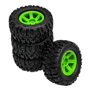 Professional Grade 1/16 RC Off-Road Tires and Wheels 4PCS | 90mm 12mm Hex Reinforced Monster Truck Tires | Fully Assembled Replacement Parts for Traxxas E-Revo MJX SCY HBX 16101 16207