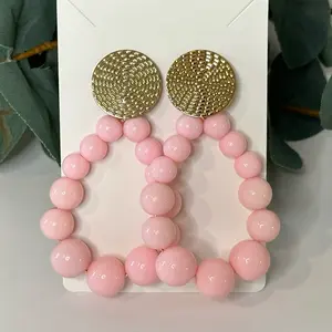 Pink Beaded Loop Dangle Earrings