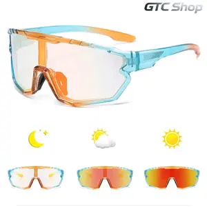 Unisex Photochromic Multi-Lens Sports Sunglasses, UV400 Protective Fashion Eyewear, Auto Color-Changing Anti-Glare Windproof Lenses, Lightweight Sturdy Full Frame, Durable Outdoor Athletic Goggles for Cycling, Golf, Multi-Lens Sports Eyewear summerwins