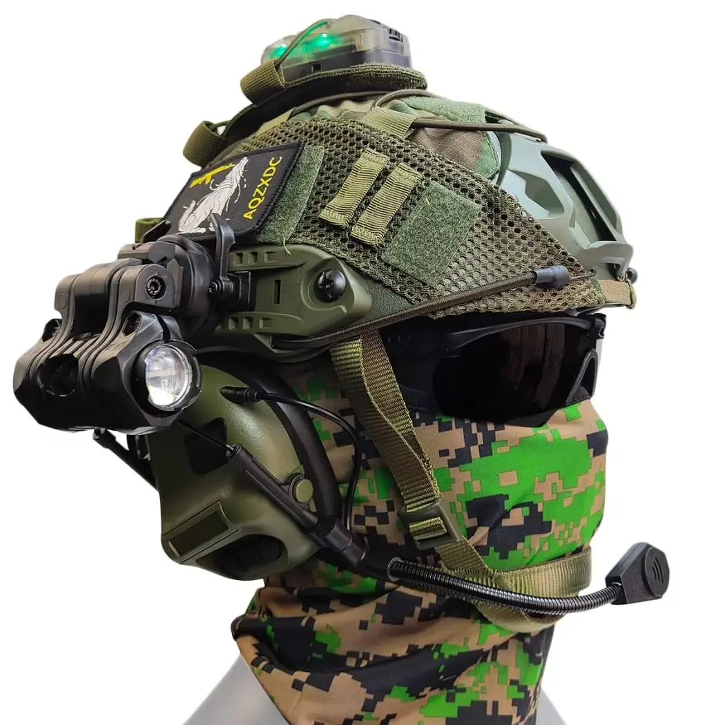 AQzxdc Tactical Noise Cancelling Headset Set with Full Cover Helmet-Cover, Goggles, Flashlight, Flashing Lights, Balaclava – Tactical Gear for Outdoor Games